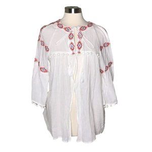 Hayden LA M off-white embroidered pompom top coverup